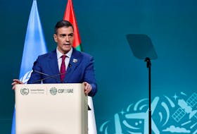 Spain's Prime Minister Pedro Sanchez delivers a national statement at the World Climate Action Summit during the United Nations Climate Change Conference (COP28) in Dubai, United Arab Emirates, December 1, 2023.