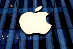 The Apple Inc. logo is seen hanging at the entrance to the Apple store on 5th Avenue in Manhattan, New York, U.S., October 16, 2019.