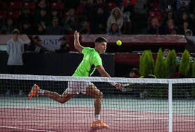 Spain's Carlos Alcaraz in action during his exhibition match against Tommy Paul of the U.S., at TennisFest in La Plaza de Toros Mexico, in Mexico City, Mexico, November 29, 2023.
