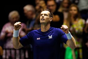 Tennis - Davis Cup - Finals - Britain v Switzerland - AO Arena, Manchester, Britain - September 15, 2023 Britain's Andy Murray celebrates winning his match against Switzerland's Leandro Riedi Action Images via Reuters/Jason Cairnduff/File photo