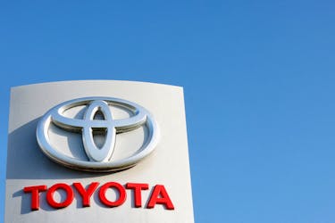 A Toyota Logo is seen at a Toyota dealership in Zaventem, Belgium, November 25, 2022.