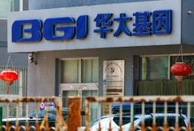 The logo of Chinese gene firm BGI Group is seen at its building in Beijing, China March 25, 2021. Picture taken March 25, 2021.