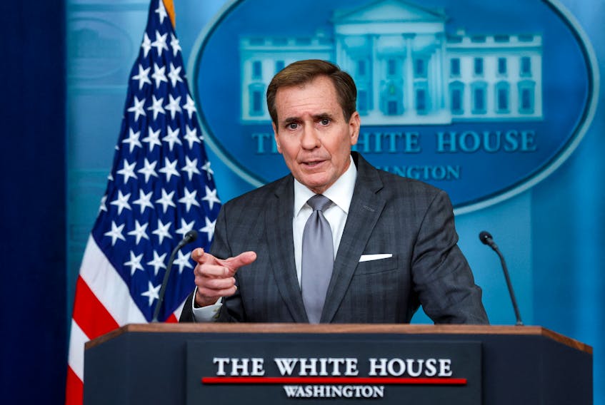 NSC Coordinator for Strategic Communications John Kirby answers questions during the daily press briefing at the White House in Washington, U.S., November 30, 2023.