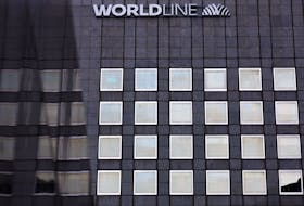 The logo of payments company Worldline is seen at the company headquarters in the financial and business district of La Defense, near Paris, France, October 26, 2023.