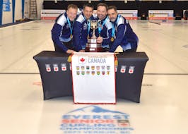 Nova Scotia captured the Canadian senior men's curling championship in Vernon, B.C., on Saturday. The team out of the Halifax and Truro curling clubs features from left, skip Paul Flemming, third Peter Burgess, second Martin Gavin and lead Kris Granchelli. - Wayne Emde / Curling Canada