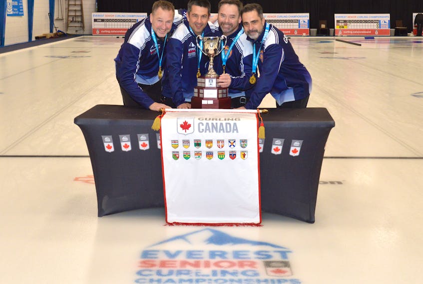 Nova Scotia captured the Canadian senior men's curling championship in Vernon, B.C., on Saturday. The team out of the Halifax and Truro curling clubs features from left, skip Paul Flemming, third Peter Burgess, second Martin Gavin and lead Kris Granchelli. - Wayne Emde / Curling Canada