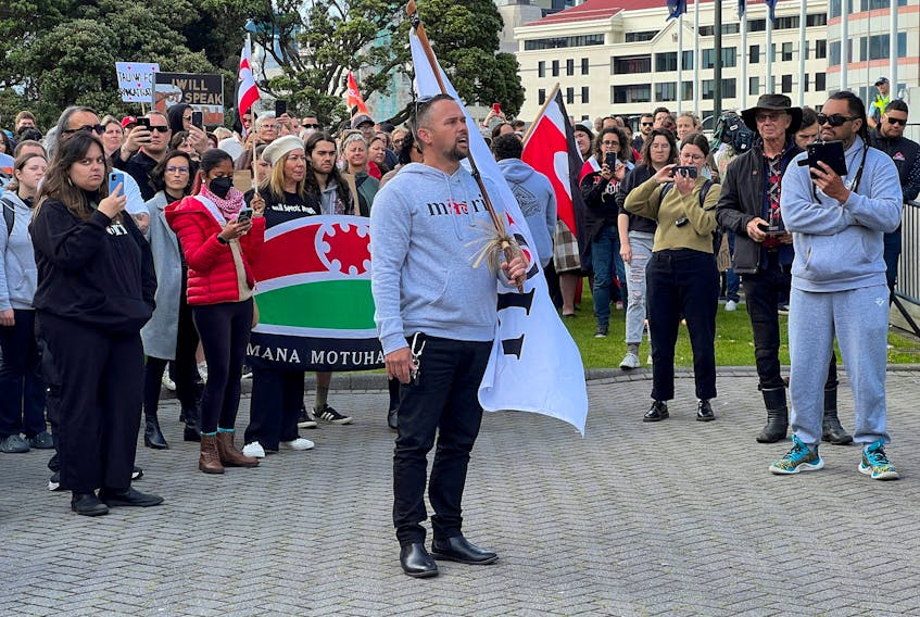 People take part in a march led by New Zealand political party Te Pati Maori to demonstrate against the incoming government and its policies, in Wellington, New Zealand, December 5, 2023.