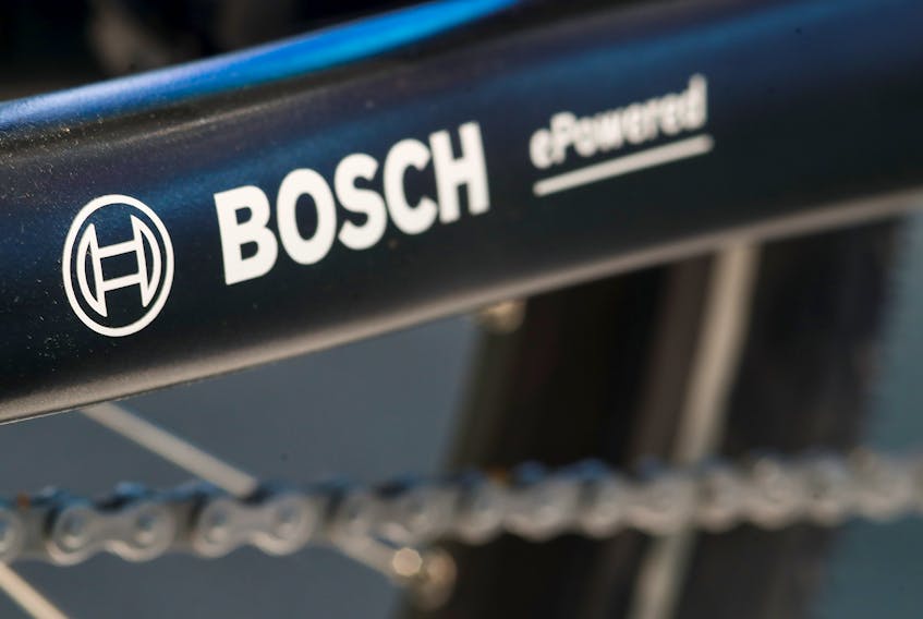 Bosch logo is seen on a bike during Munich Auto Show, IAA Mobility 2021 in Munich, Germany, September 8, 2021.