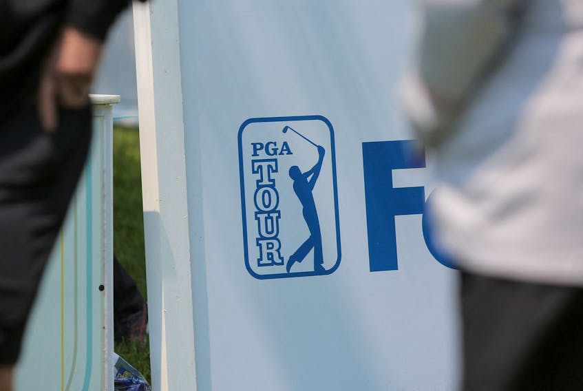 A view shows the logo of PGA Tour during the Canadian Open’s Championship Pro-Am after news was released of a new partnership between the PGA Tour and Saudi-backed LIV Golf circuit, at Oakdale Golf and Country Club in Toronto, Ontario, Canada June 7, 2023. 