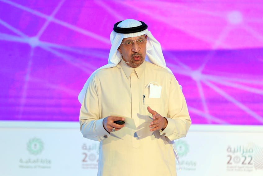Minister of Investment of Saudi, Khalid Al Falih speaks during Saudi 2022 Budget Forum in Riyadh, December 13, 2021.