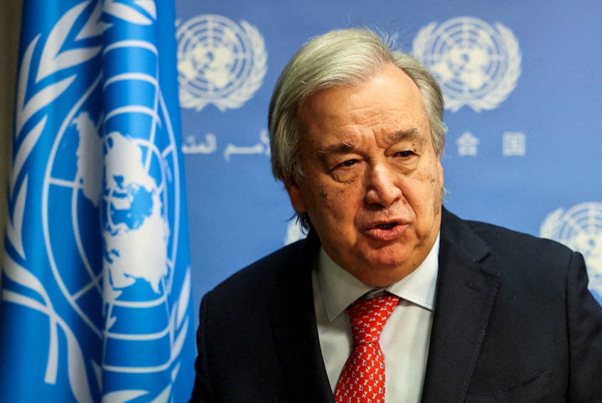 United Nations Secretary-General Antonio Guterres speaks at the United Nations before a meeting about the conflict in Gaza, at the United Nations Headquarters in New York City, U.S., November 6, 2023. 