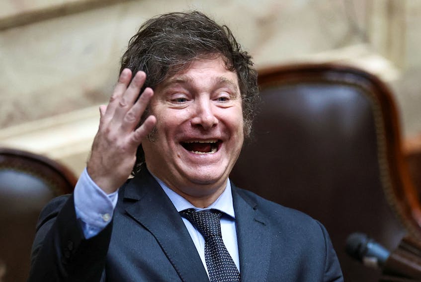 File photo: Argentine President-elect Javier Milei reacts before the start of the session of the legislative assembly at the National Congress, in Buenos Aires, Argentina, November 29, 2023.