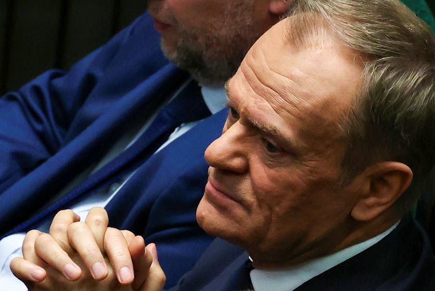 Leader of Civic Platform (PO) Donald Tusk attends the first session of the newly elected Polish parliament in Warsaw, Poland November 13, 2023.