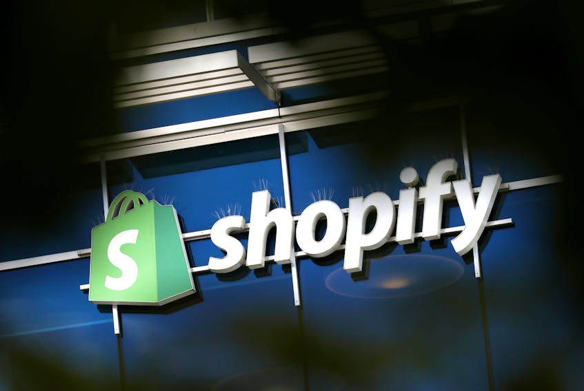 The logo of Shopify is seen outside its headquarters in Ottawa, Ontario, Canada, September 28, 2018.