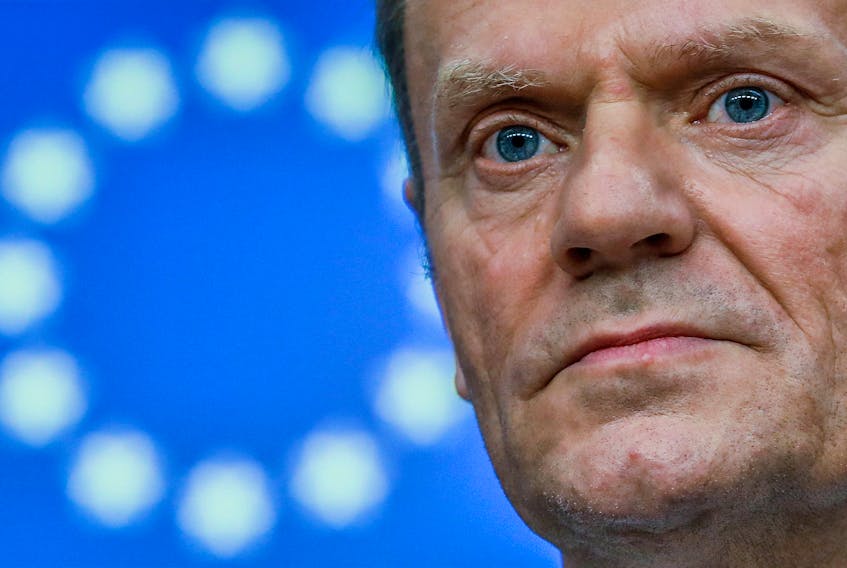 European Council President Donald Tusk takes part in a news conference after being reappointed chairman of the European Council during a EU summit in Brussels, Belgium, March 9, 2017.