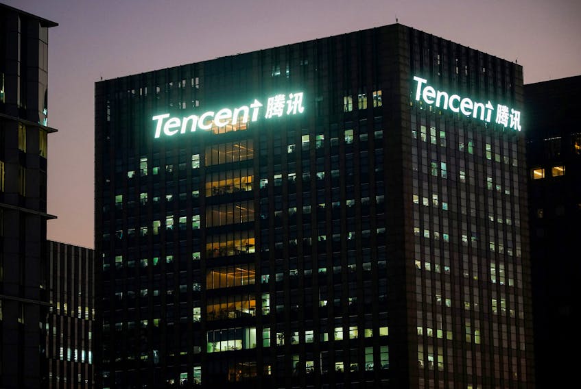 The logo of Tencent is seen at a Tencent office in Shanghai, China, Dec. 13, 2021.