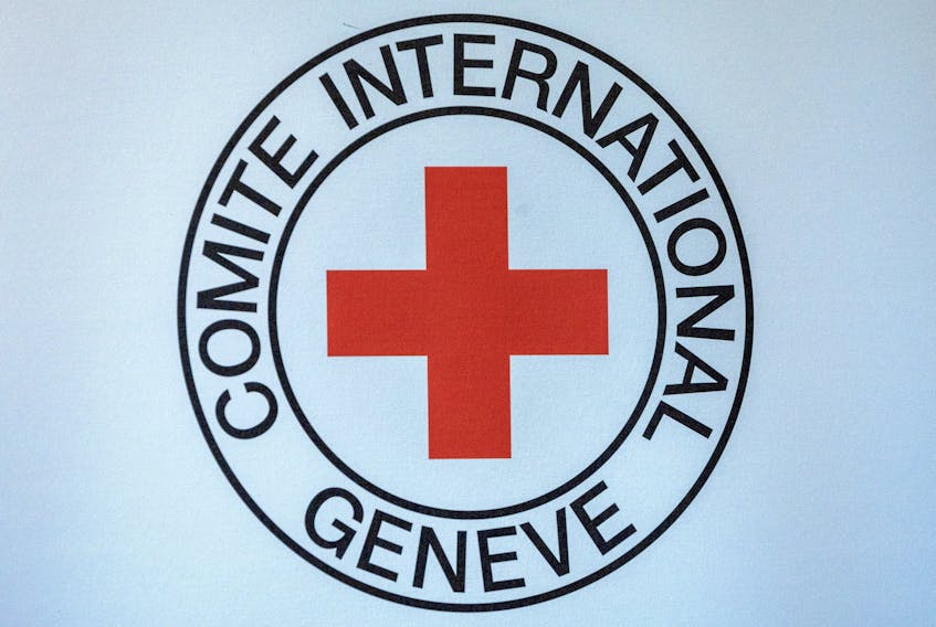 Logo of the ICRC is seen during the press conference of Robert Mardini, Director-General of the International Committee of the Red Cross (ICRC) in Geneva, Switzerland, September 11, 2023.