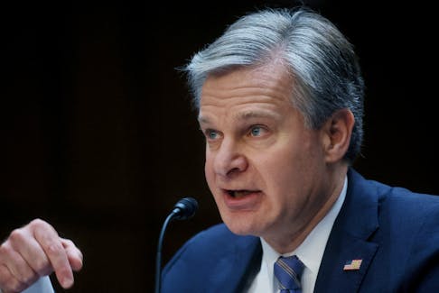 FBI Director Christopher Wray testifies at a Senate Judiciary Committee oversight hearing of the Federal Bureau of Investigation on Capitol Hill in Washington, U.S., December 5, 2023.