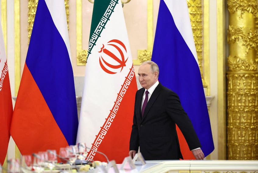 Russian President Vladimir Putin arrives for Russian-Iranian talks in Moscow, Russia December 7, 2023. Sputnik/Sergei Bobylev/Pool via