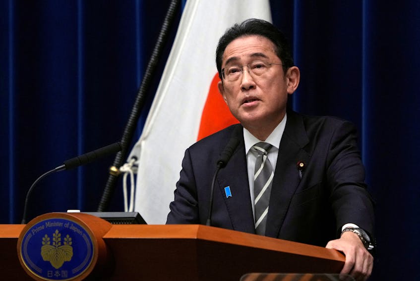 Japanese Prime Minister Fumio Kishida speaks during a news conference at the prime minister's office in Tokyo, Japan, 13 December 2023. Prime Minister Kishida said he will replace several ministers implicated in a political fundraising scandal.    FRANCK ROBICHON/Pool via REUTERS