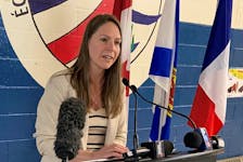 Education Minister Becky Druhan takes part Thursday, June 18, 2023, in the announcement of a new, modern  francophone school on the Eastern Shore to replace the aging École des Beaux-Marais in Porters Lake. A location for the new school has not been identified but it is expected to open in 2027. - Francis Campbell