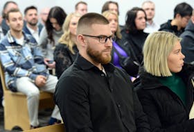 Joshua Burt sits in provincial court Thursday during his sentencing hearing for drunk driving in the death of Brad Kerrivan.

Keith Gosse • The Telegram