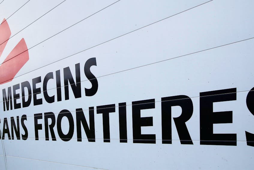 The logo of Medecins Sans Frontieres (MSF - Doctors Without Borders) is seen at the international medical humanitarian organisation MSF logistique centre in Merignac near Bordeaux, France, December 6, 2018.