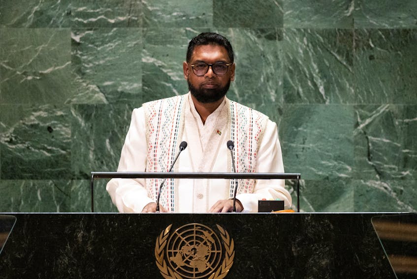 Guyana's President Irfaan Ali addresses the 78th United Nations General Assembly at U.N. headquarters in New York, U.S., September 20, 2023.