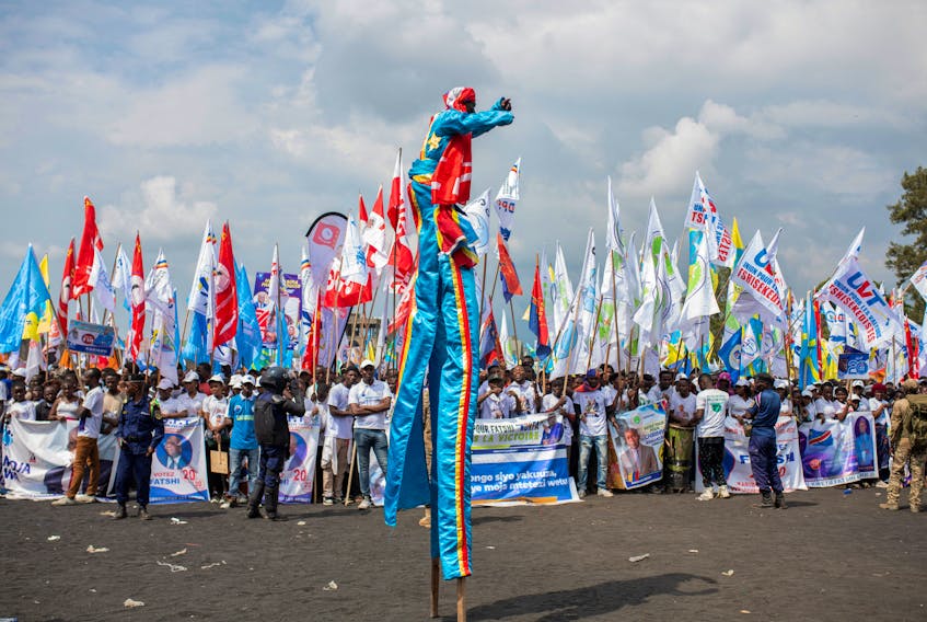 Union for Democracy and Social Progress (UDPS) party supporters gather as they wait for the arrival of Democratic Republic of the Congo's President Felix Tshisekedi for a campaign rally at the Afia stadium in Goma, North Kivu province of the Democratic Republic of Congo December 10, 2023.