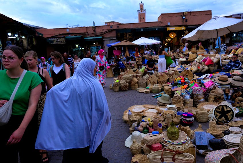 Tourists and locals visit a market in the Medina in Marrakech, following last month's deadly earthquake, Morocco October 15, 2023.