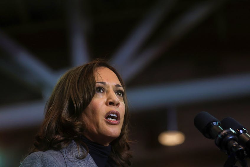 U.S. Vice President Kamala Harris speaks during a campaign event for Virginia Democratic gubernatorial nominee and former governor Terry McAuliffe in Norfolk, Virginia, U.S. October 29, 2021.