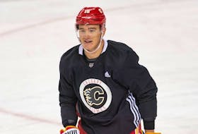 Calgary Flames defenceman Nikita Zadorov during a team practice at the Scotiabank Saddledome on Sept. 24.