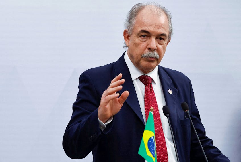 President of the Brazilian National Development Bank (BNDES) Aloizio Mercadante speaks during a news conference, at the Brazilian Embassy in Beijing, China April 14, 2023.