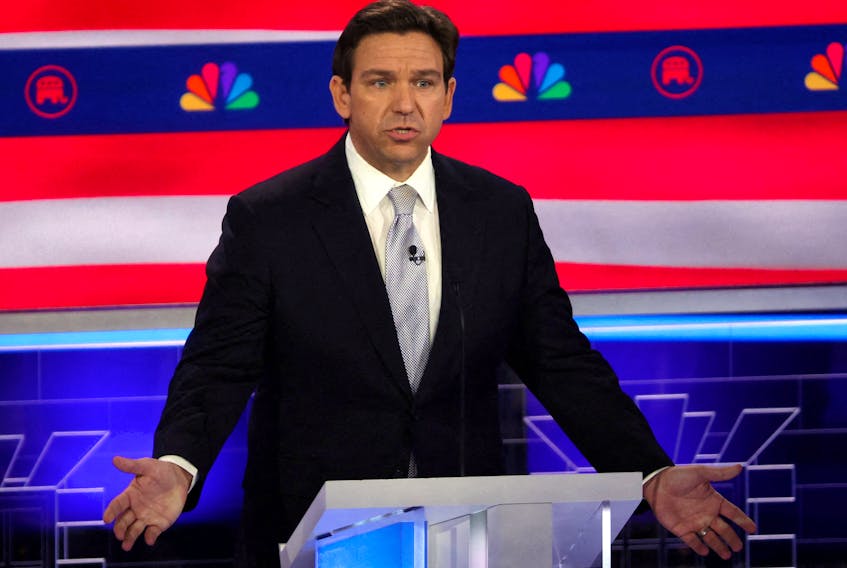 Florida Governor Ron DeSantis speaks at the third Republican candidates' U.S. presidential debate of the 2024 U.S. presidential campaign hosted by NBC News at the Adrienne Arsht Center for the Performing Arts in Miami, Florida, U.S., November 8, 2023.