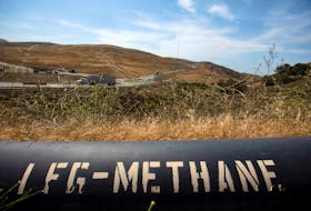 A pipeline that moves methane gas from the Frank R. Bowerman landfill to an onsite power plant is shown in Irvine, California, California, U.S., June 15, 2021.