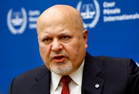 International Criminal Court Prosecutor Karim Khan speaks during an interview with Reuters about the violence in Israel and the occupied Palestinian territories in The Hague, Netherlands, October 12, 2023.