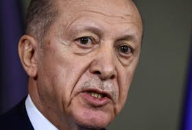 Turkish President Tayyip Erdogan attends a press conference with German Chancellor Olaf Scholz (not pictured) at the Chancellery in Berlin, Germany, November 17, 2023.