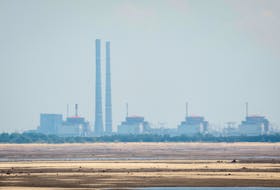 A view shows Zaporizhzhia Nuclear Power Plant from the bank of Kakhovka Reservoir near the town of Nikopol after the Nova Kakhovka dam breached, amid Russia's attack on Ukraine, in Dnipropetrovsk region, Ukraine June 16, 2023.