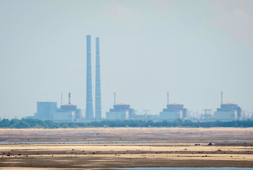 A view shows Zaporizhzhia Nuclear Power Plant from the bank of Kakhovka Reservoir near the town of Nikopol after the Nova Kakhovka dam breached, amid Russia's attack on Ukraine, in Dnipropetrovsk region, Ukraine June 16, 2023.
