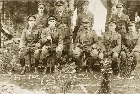 Officers of No. 2 Construction Battalion, pictured in France. Commanding officer, Lieut.-Col. Daniel Sutherland, is seated on the left of the front row, while the unit chaplain, Honorary Capt. William Andrew White, is front row centre. Lt.-Col. Daniel H. Sutherland Collection, River John, Nova Scotia.