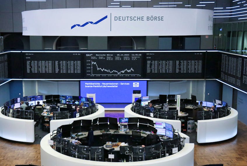 The German share price index DAX graph is pictured at the stock exchange in Frankfurt, Germany, November 28, 2023.   