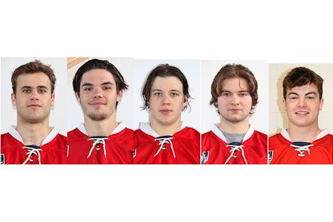 The Bage Valley Wildcats recently traded, from left, Cole McKeigan, Brendan MacRitchie, Dylan Chisholm, Cole Foston and Ben Wallace.