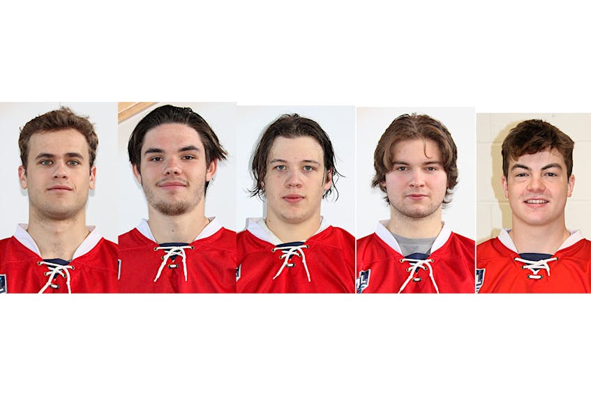 The Bage Valley Wildcats recently traded, from left, Cole McKeigan, Brendan MacRitchie, Dylan Chisholm, Cole Foston and Ben Wallace.
