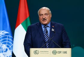 Belarusian President Alexander Lukashenko delivers a national statement at the World Climate Action Summit during the United Nations Climate Change Conference (COP28) in Dubai, United Arab Emirates, December 1, 2023.