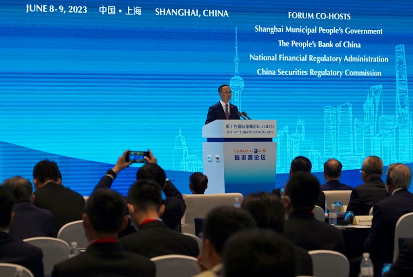 Li Yunze, director of China's National Financial Regulatory Administration (NFRA), speaks at the Lujiazui Forum in Shanghai, China June 8, 2023.