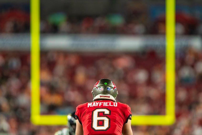 Dec 24, 2023; Tampa, Florida, USA; Tampa Bay Buccaneers quarterback Baker Mayfield (6) lines up under center against the Jacksonville Jaguars in the fourth quarter at Raymond James Stadium. Mandatory Credit: Jeremy Reper-USA TODAY Sports/file photo