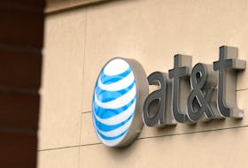 The AT&T logo is seen on a store in Golden, Colorado United States July 25, 2017.