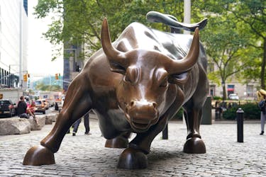 The Charging Bull statue, also known as the Wall St. Bull, is pictured in the financial district in the Manhattan borough of New York City, New York, U.S., September 9, 2020.