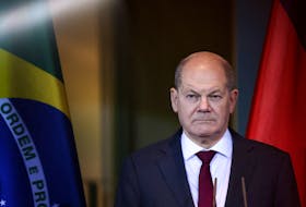 German Chancellor Olaf Scholz looks on at a joint press conference with Brazil's President Luiz Inacio Lula da Silva (not pictured) during the German-Brazilian government consultations at the Chancellery in Berlin, Germany, December 4, 2023. 