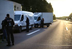 Police patrol at a highway near the German-Polish border to prevent illegal migration near Bademeusel, Germany September 20, 2023.